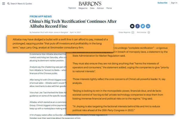 20210414 – China’s Big Tech ‘Rectification’ Continues After Alibaba Record Fine _ – www.barrons.com 20210414 - China's Big Tech 'Rectification' Continues After Alibaba Record Fine _ - www.barrons.com