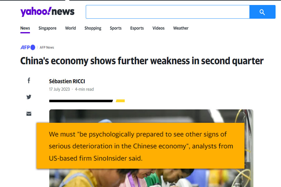 20230717 – China’s economy shows further weakness in second quarter 20230717 - China's economy shows further weakness in second quarter